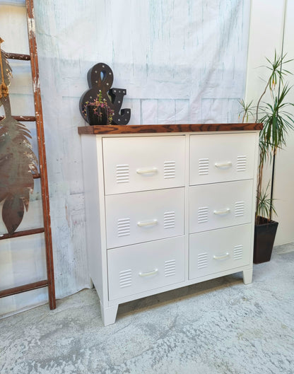 White 6 Drawer - Dark Oak top