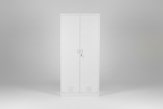 Seconds White 2 Door Metal Cupboard Locker – Wardrobe & Storage Cabinet