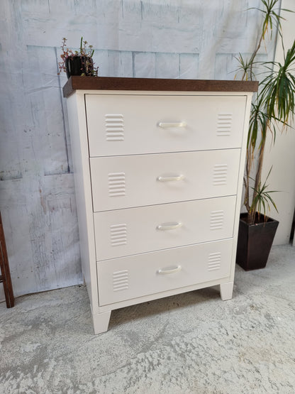 White Tall boy Drawers Dark Oak top