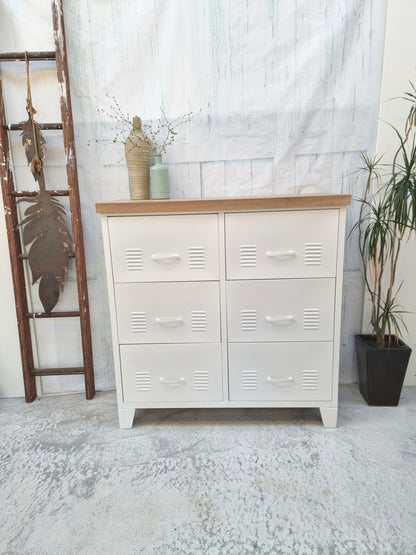 White 6 Drawer - Oak top