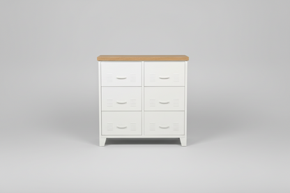 White Metal 6 Drawer Cabinet with Oak top