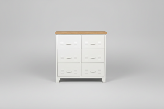 White 6 Drawer - Oak top