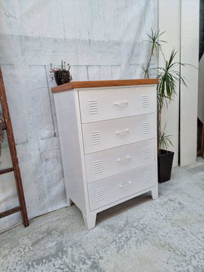 White Tall boy Drawers Rimu top