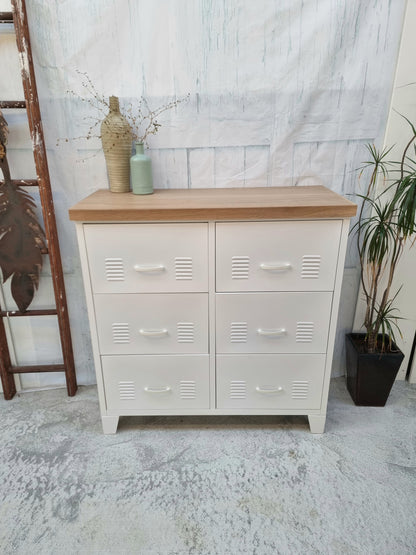 White 6 Drawer - Oak top