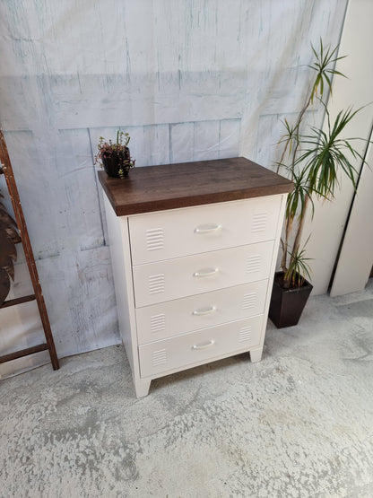 White Tall boy Drawers Dark Oak top