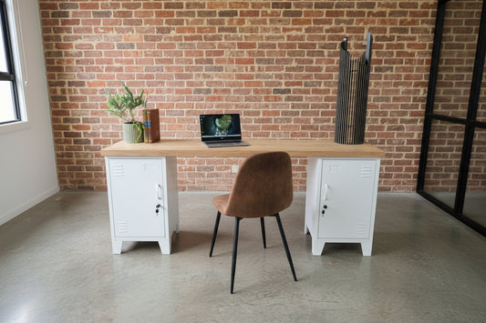 White Metal Industrial style Oak Desk