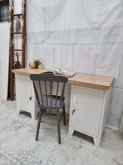 Small White Metal Industrial style Oak Desk