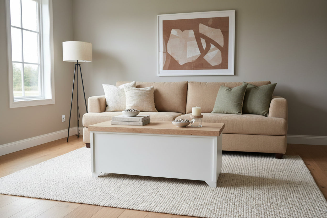 White Coffee Table Cabinet- Oak top