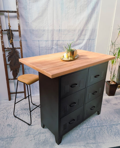 Black 6 Drawer with Rimu Island top