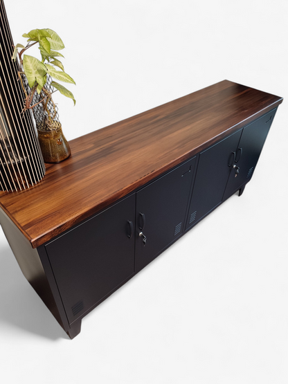 Black Versatile Metal Locker Dark Rimu top