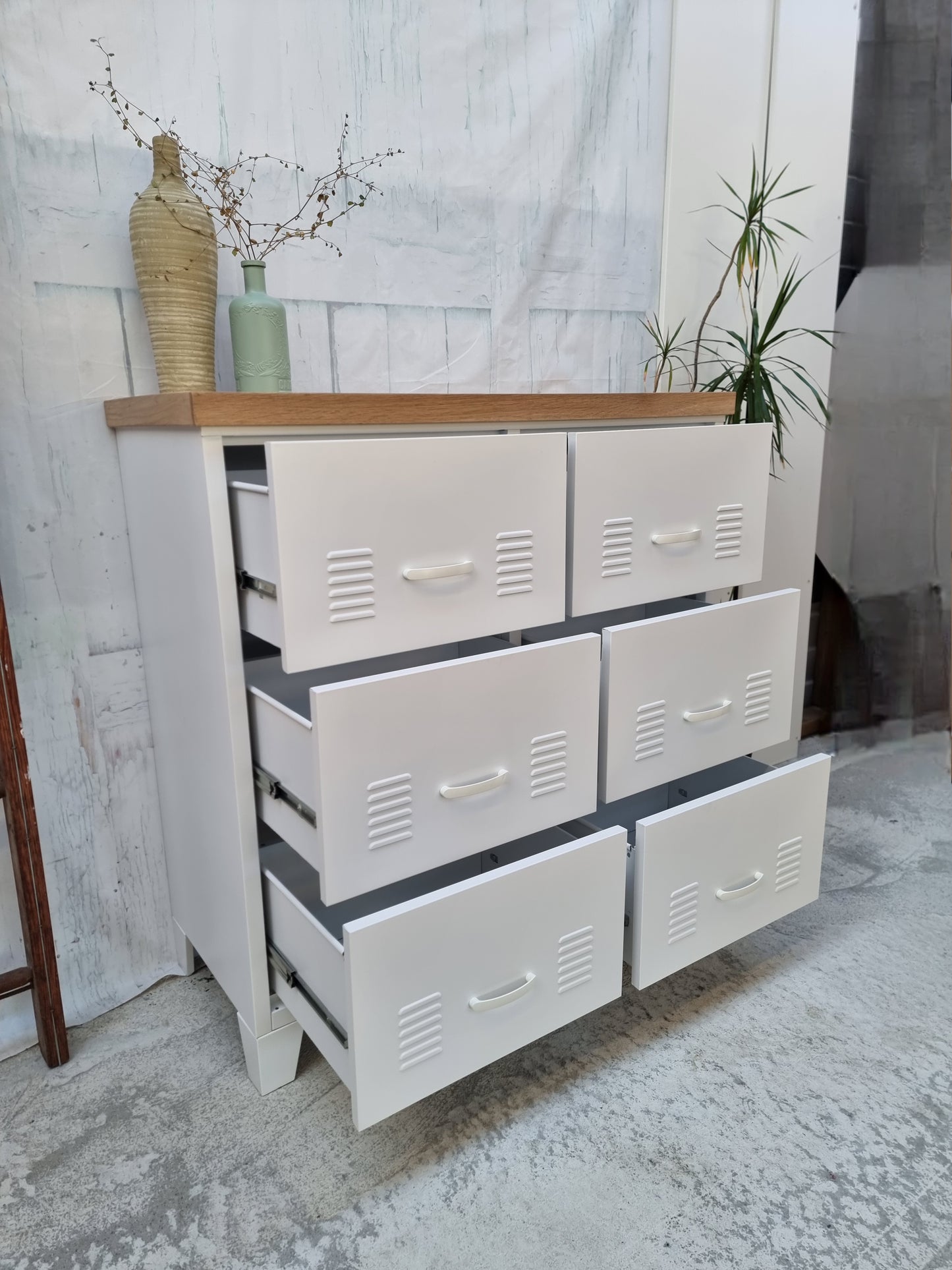 White 6 Drawer - Oak top