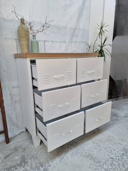 White 6 Drawer - Oak top