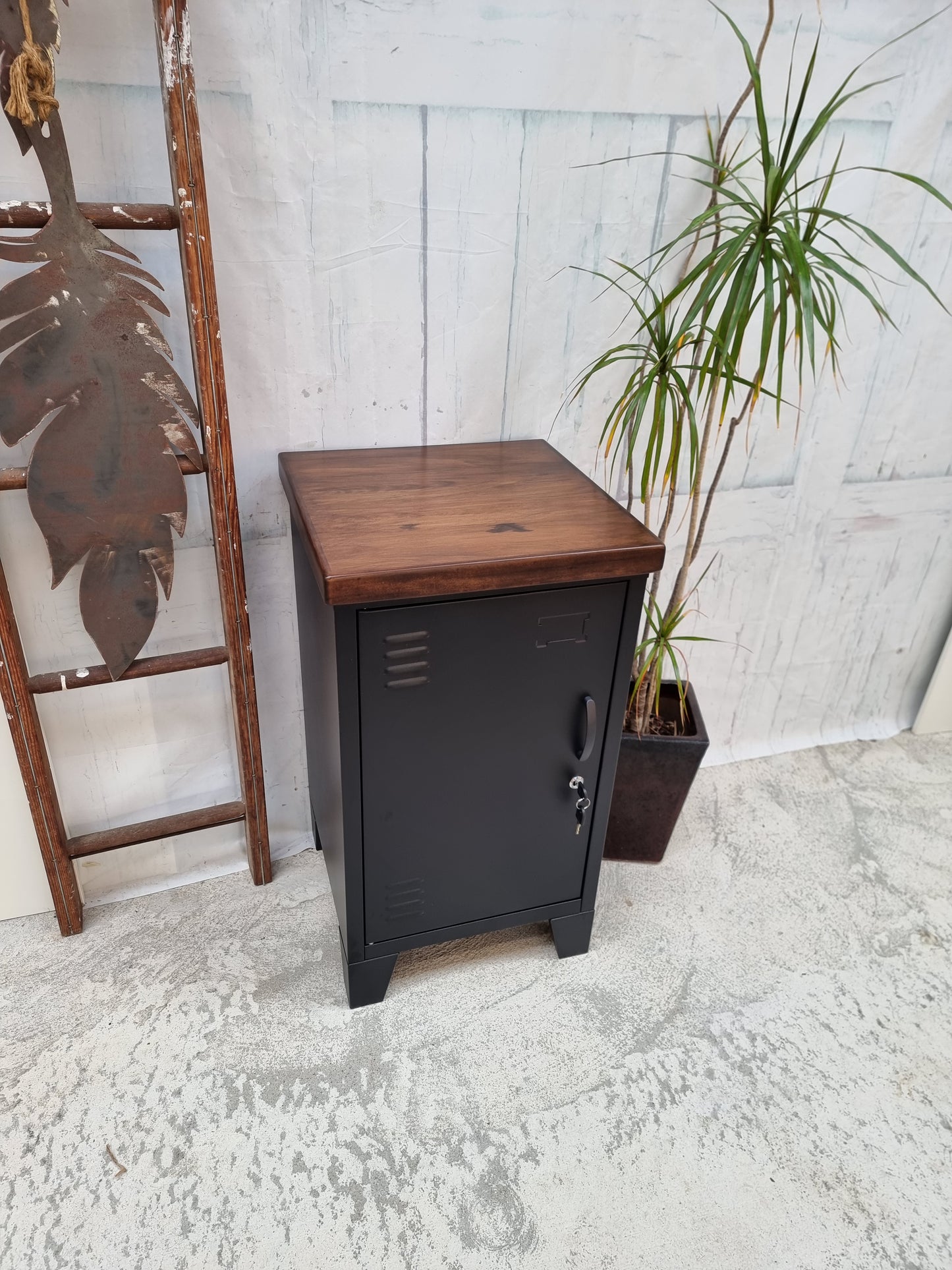 Left opening Black Mini Locker-Dark Rimu top