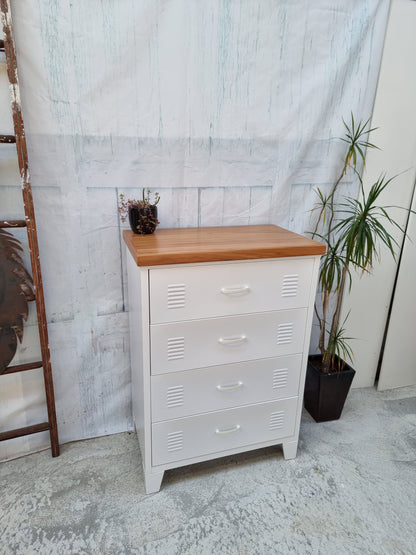 White Tall boy Drawers Rimu top