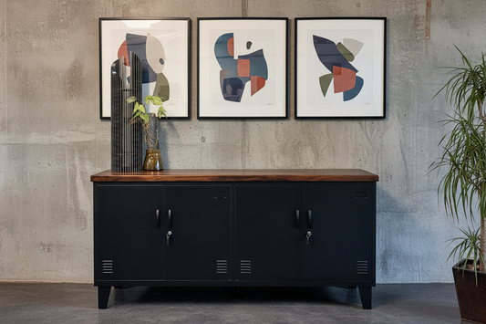 Black Versatile Metal Locker Dark Rimu top