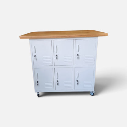 White Industrial Metal Kitchen Island – Rimu Top