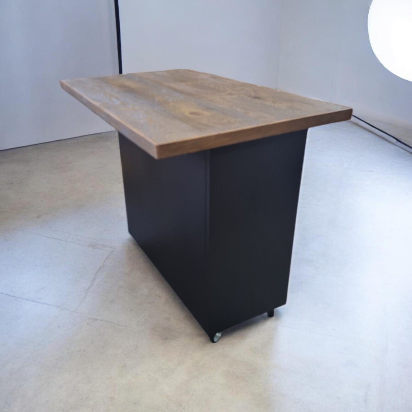 Black Industrial Metal Kitchen Island – Rustic Oak Top