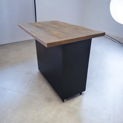 Black Industrial Metal Kitchen Island – Rustic Oak Top