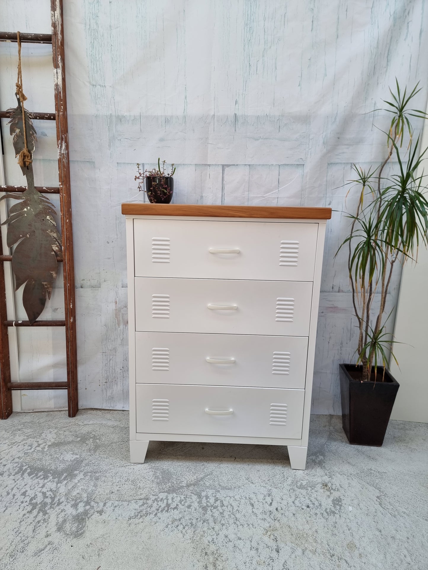 White Tall boy Drawers Rimu top