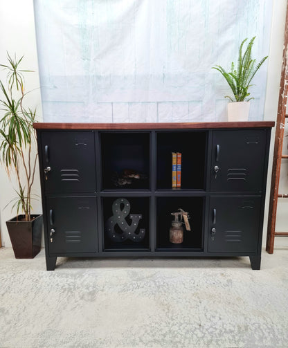 Black 8 Door Sideboard Locker- Dark Rimu top