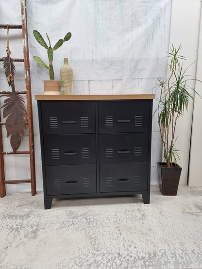 Black 6 Drawer - Oak top