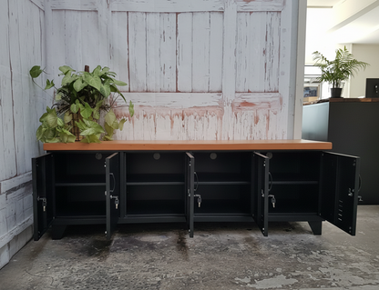 Large Industrial TV Cabinet - Black - Rimu top