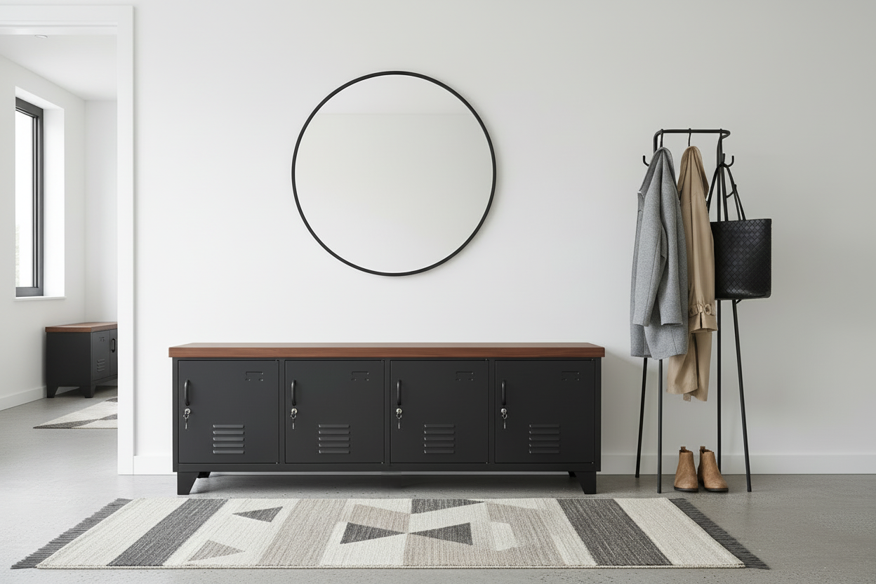 Large Industrial TV Cabinet -Black- Dark Rimu top