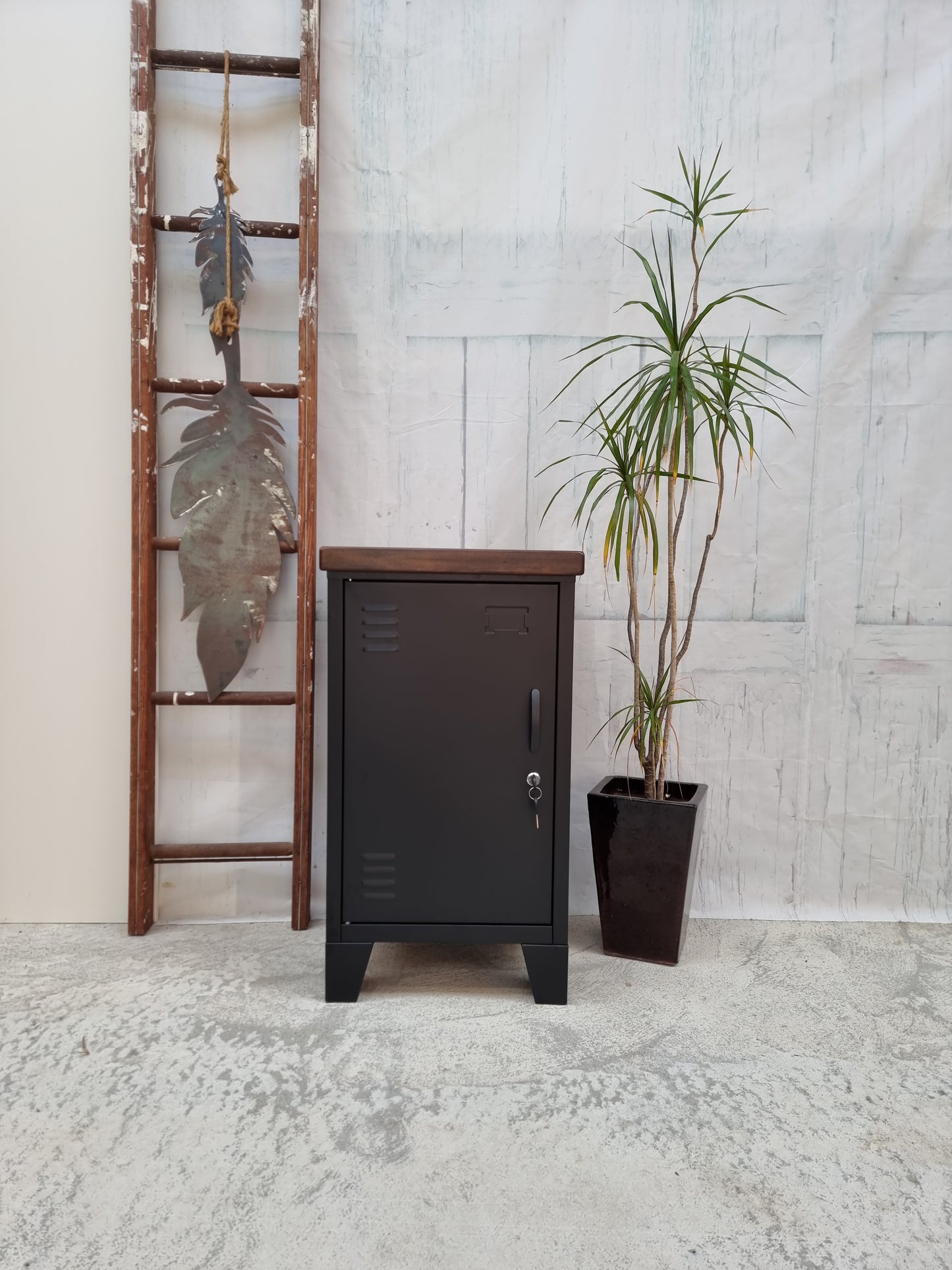 Left opening Black Mini Locker-Dark Rimu top