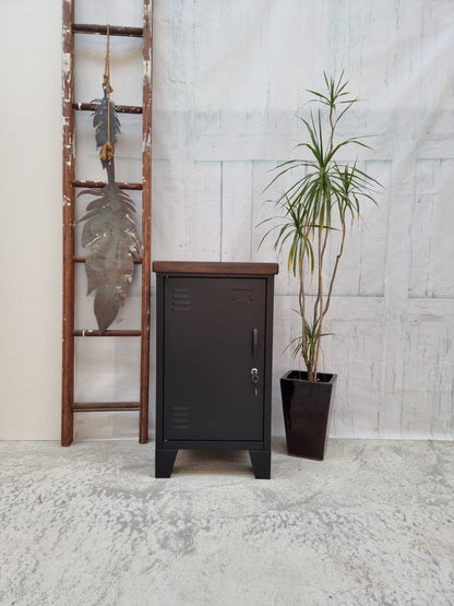 Left opening Black Mini Locker-Dark Rimu top
