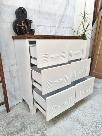 White 6 Drawer - Dark Oak top