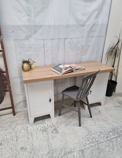 Small White Metal Industrial style Oak Desk