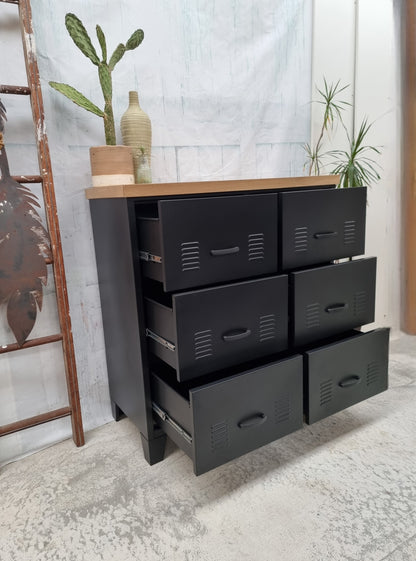 Black 6 Drawer - Oak top