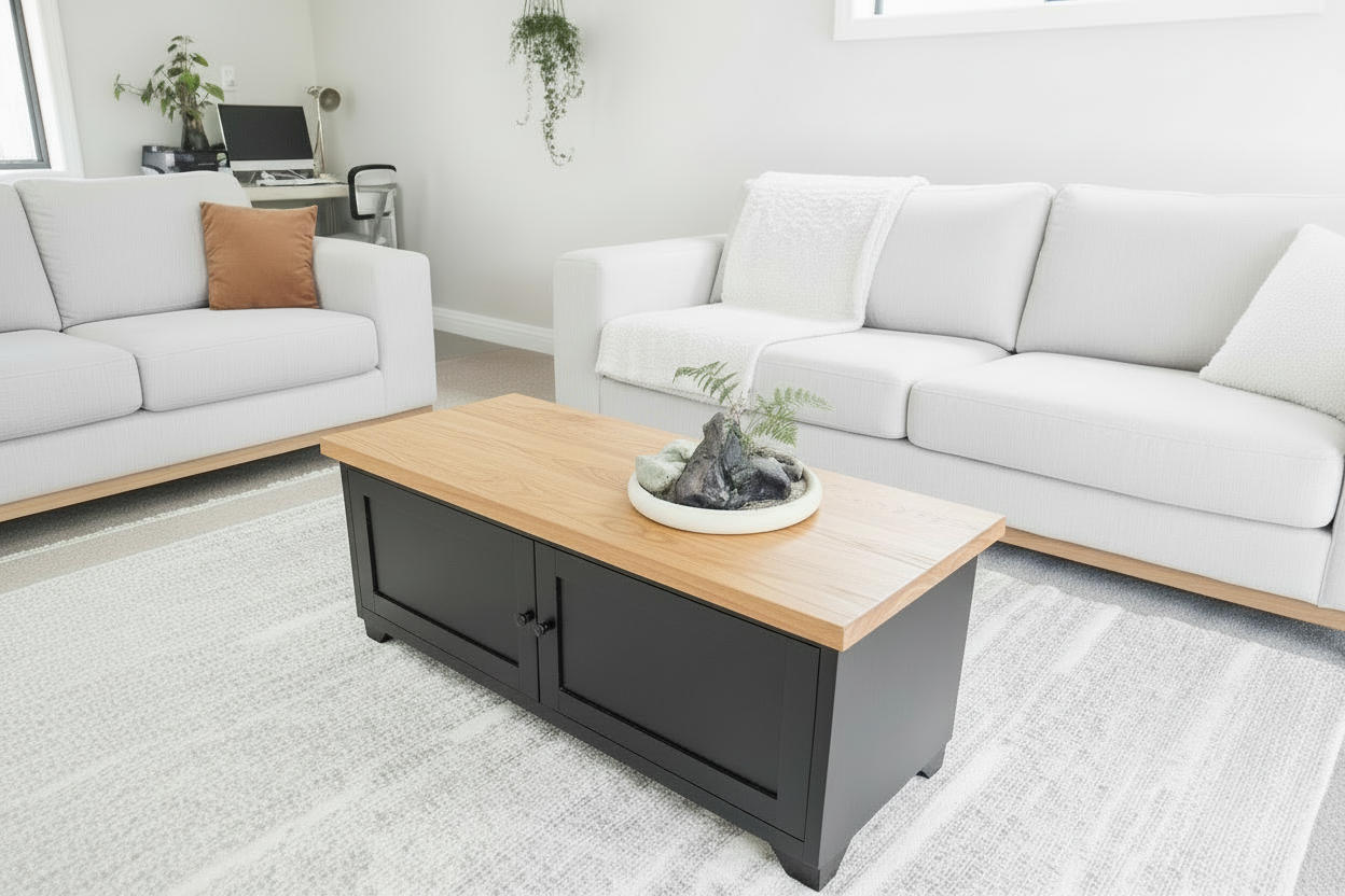 Black Coffee Table Cabinet- Oak top