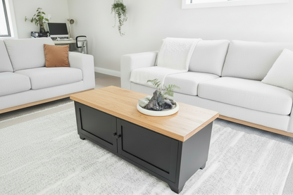Black Coffee Table Cabinet- Oak top