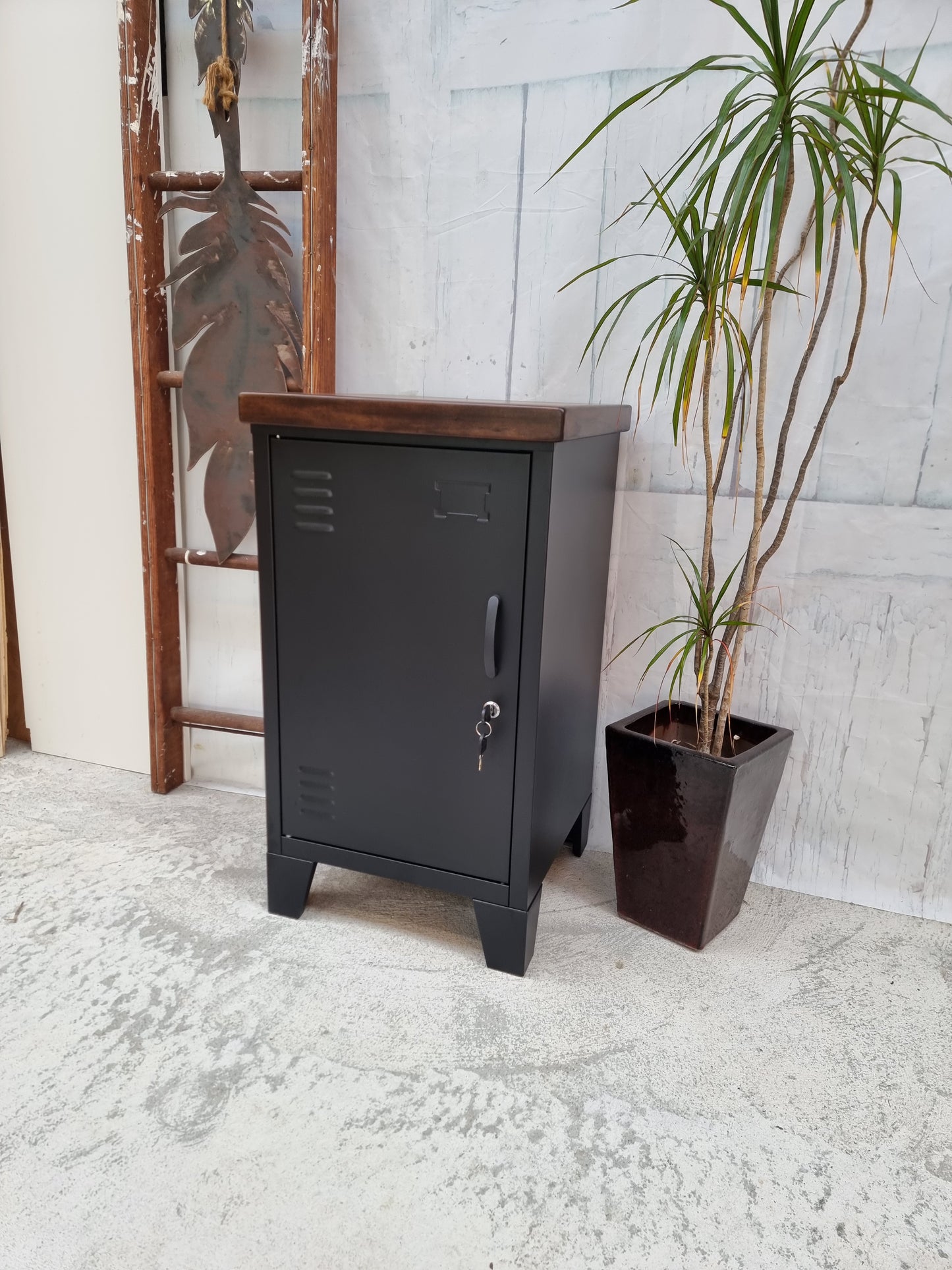 Left opening Black Mini Locker-Dark Rimu top