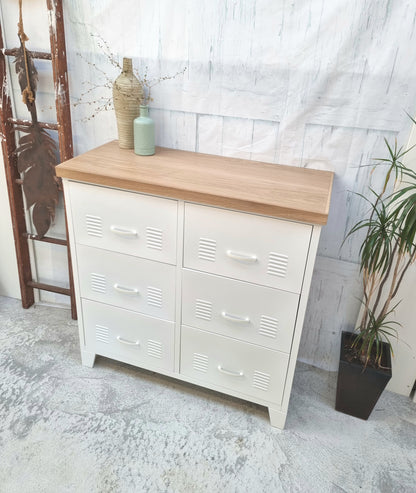 White 6 Drawer - Oak top