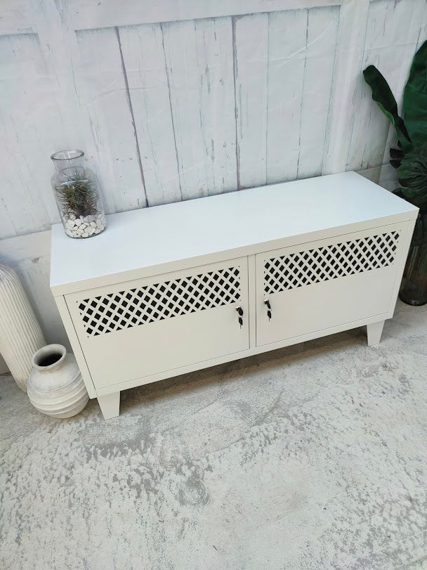 White Metal TV Cabinet finished in white powdercoat