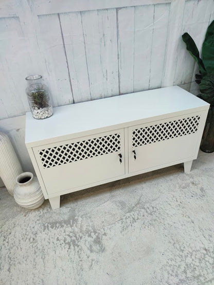 White Metal TV Cabinet finished in white powdercoat