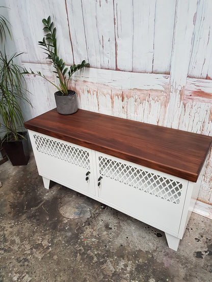 White TV Cabinet-Dark Rimu top
