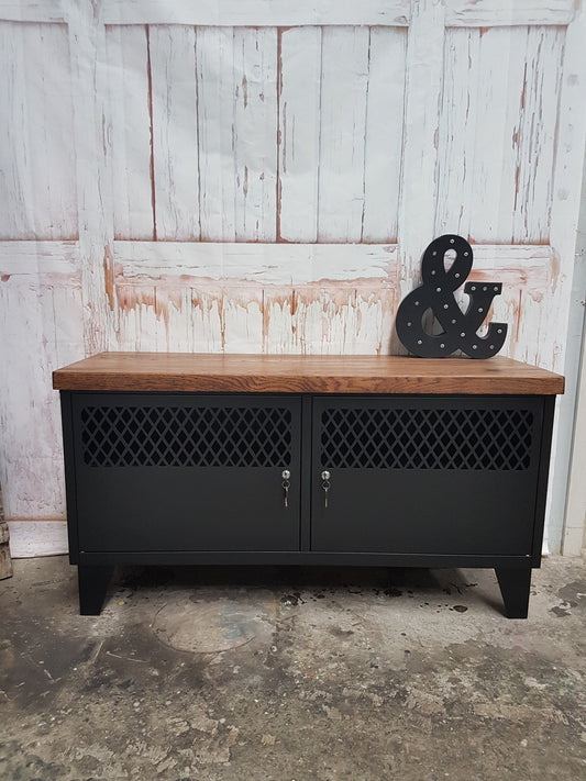 Black TV Cabinet -Dark Oak top