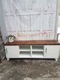 Large Industrial TV Cabinet - White - Dark Oak top