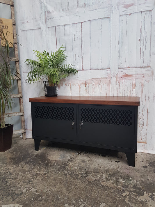 Black TV Cabinet -Dark Rimu top