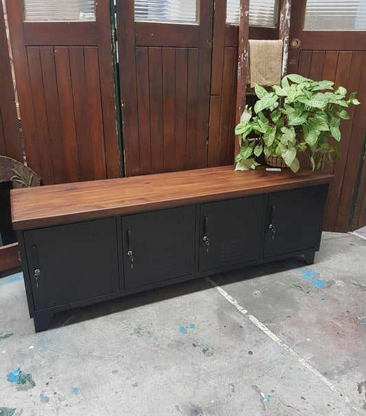 Black Entertainment console Dark Rimu top