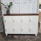 White 8 Door Sideboard Locker- Dark Oak top