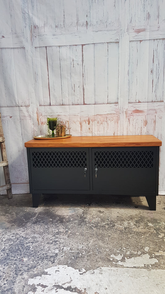 Black TV Cabinet -Rimu top