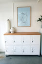White 8 Door Sideboard Locker,casters & Rimu Top