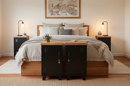 Black Mini Metal Locker Bedside Set with Rimu Top (Pair) – Metal Storage NZ