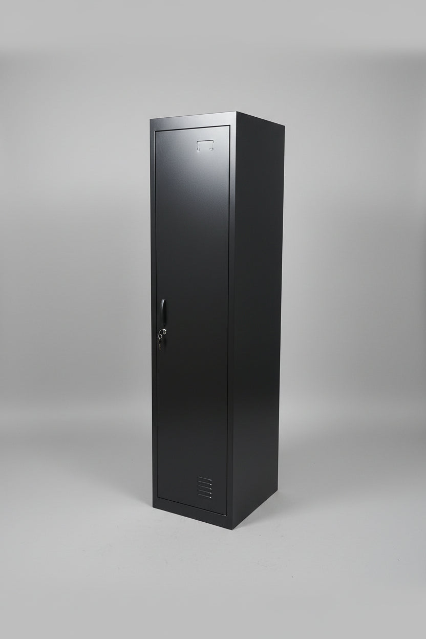 Black Slim Metal Locker Cabinet (1 Door) side view