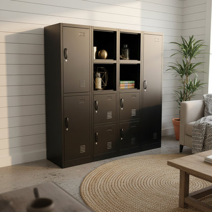 Black metal Slim locker-style cabinet with shelves 