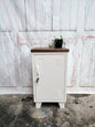 Mini White Metal Locker Cabinet-Dark Oak Top(Left or Right Opening)